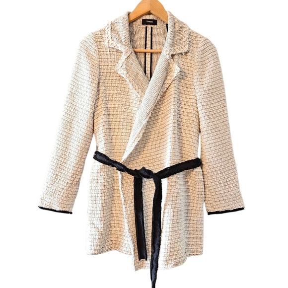 Theory Tweed Relaxed Open Front Pockets Belted Casual Women's Jacket Size XS. - Picture 6 of 15